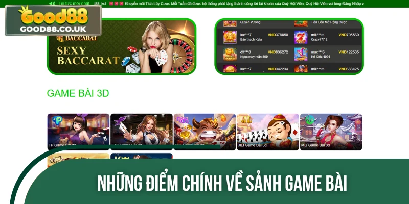 Những điểm chính về sảnh game bài